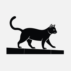 Black cat walking on a ledge in silhouette illustration