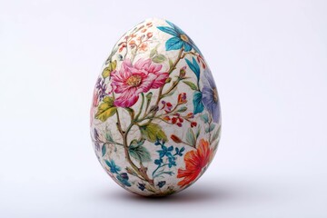 Floral decoupage Easter egg on white background