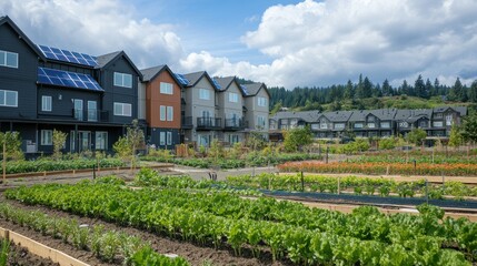 Modern housing development with community garden