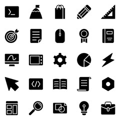 Collection of Basic Education Related Vector Solid Icons. Contains Icons like Target, Edit, Graph, Web and more. Editable stroke. 48x48 pixels