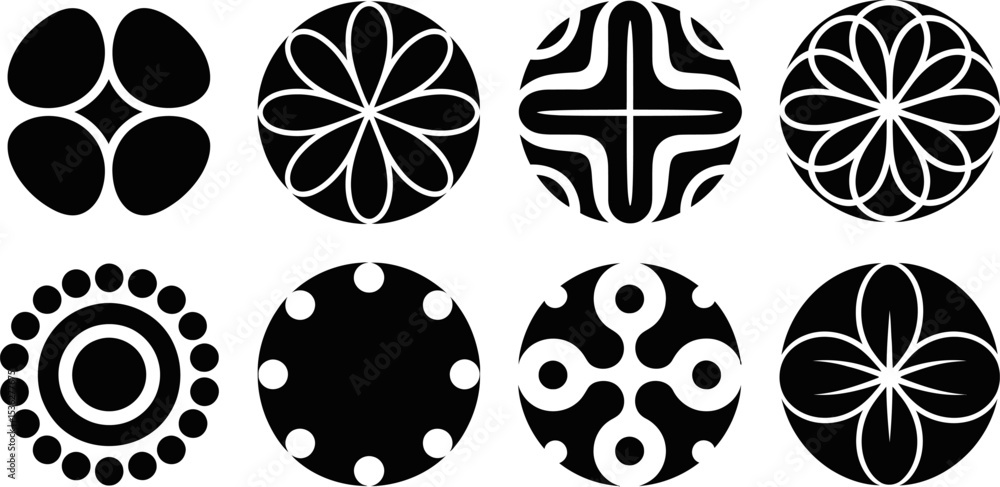 Aufkleber black and white geometric patterns vector set design elements clip art illustration for print and we