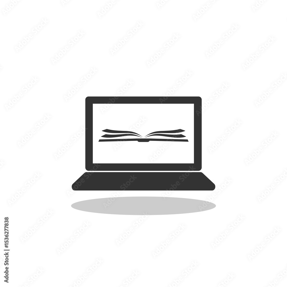 Poster laptop with open book on screen icon with shadow