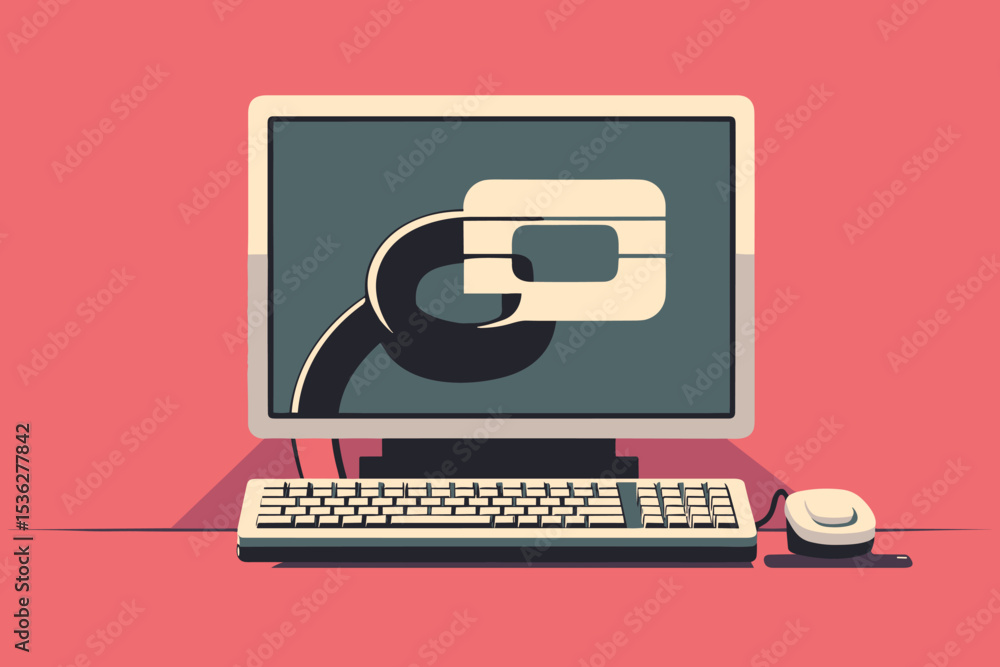 Fototapete digital artwork of a computer displaying a graphics interface with a linked chain. concept represent