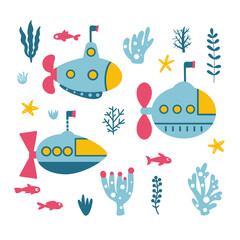 Various submarines and plants set