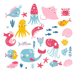 Fish and sea animals set