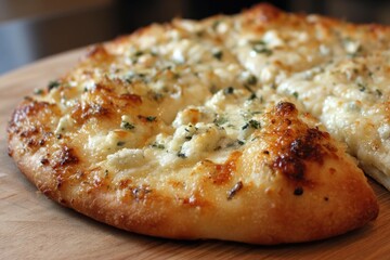 Four cheese pizza with mozzarella, gorgonzola, fontina, and provolone