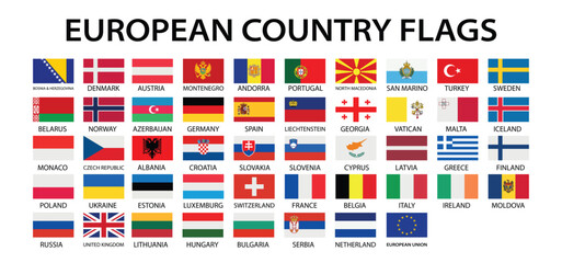 Set of European countries flags isolated on white background vector © Maulida