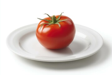 Fresh tomato on white plate, isolated