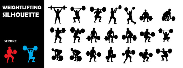 Weightlifting Silhouette Vector Set – Strength Training and Gym Fitness Poses