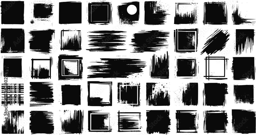 Poster black vector rough edge rectangles. grunge square frames set. jagged edge torn paper background coll