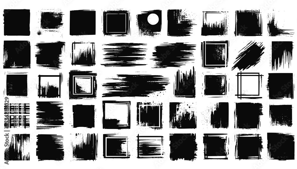 Fototapete black vector rough edge rectangles. grunge square frames set. jagged edge torn paper background coll