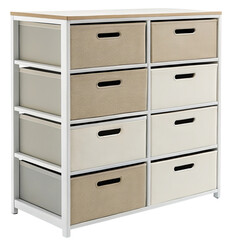 multi-drawer storage unit with fabric pull-out bins
