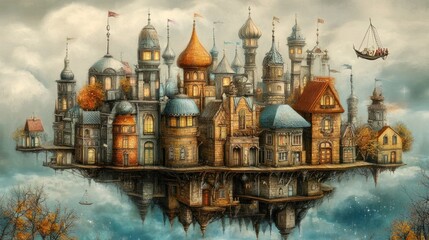 Obraz premium Fantasy floating city in clouds