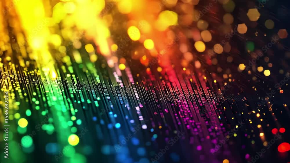 Poster vibrant rainbow equalizer pattern creating a festive atmosphere for an immersive experience, rainbow