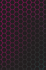 Futuristic Gradient Hexagon Grid Background with Neon Magenta and Cyan on Dark Techno Style Surface.