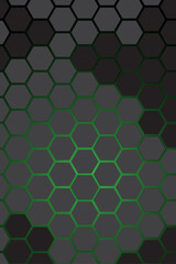 Abstract Digital Tech Background with Glowing Green Hex Mesh.
