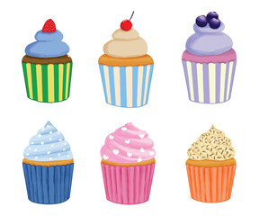 Cupcakes illustration hand drawn vector set