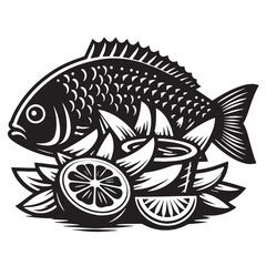 Black Fish and Chips Silhouette Vector, High Quality Illustration on White Background