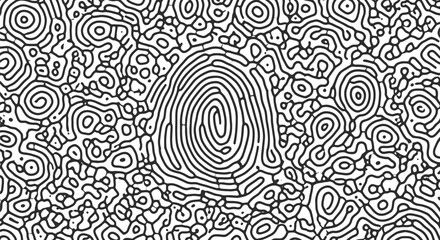 A unique black fingerprint icon on a white background symbolizing digital security and identity