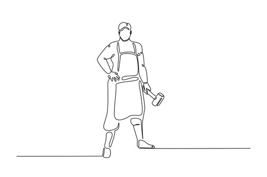 butcher with hammer, single line drawing clip art preview