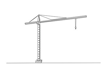Fototapeta premium Construction crane in continuous one line drawing. Single line art illustration of crane for building construction. Editable vector.