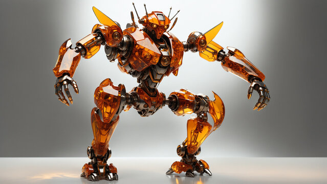 Detailed Orange and Chrome Robot Mecha Warrior Sci-fi Machine Illustration