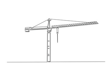 Construction crane in continuous one line drawing. Single line art illustration of crane for building construction. Editable vector.