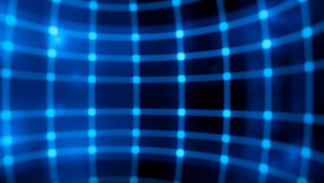 Digital abstract cool blue grid design with blurred highlights and glowing effects, empty center for professional presentation use