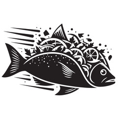 Black Fish Tacos Silhouette Vector, High Quality Illustration on White Background