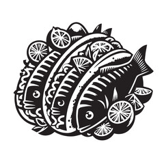 Black Fish Tacos Silhouette Vector, High Quality Illustration on White Background