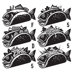 Black Fish Tacos Silhouette Vector, High Quality Illustration on White Background