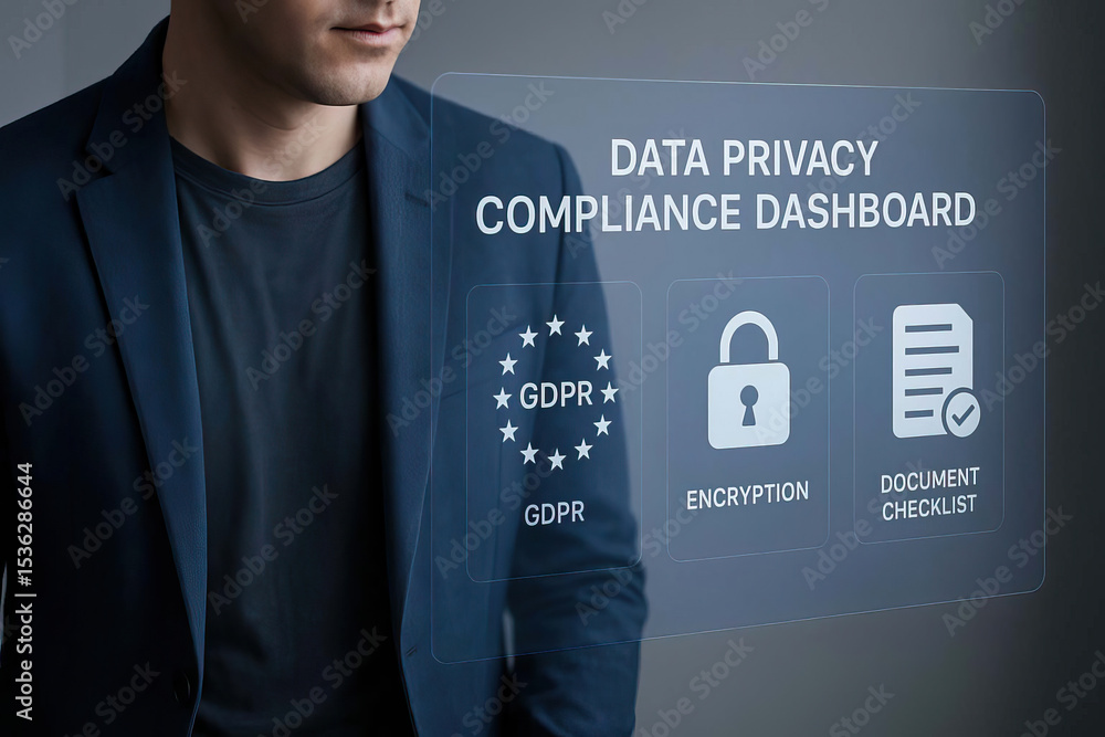 Poster data privacy compliance dashboard gdpr encryption document checklist business professional secure in