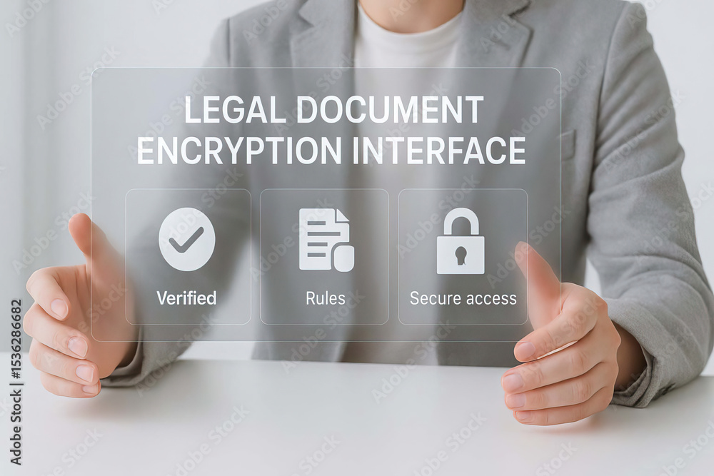 Poster legal document encryption interface verified rules secure access business professional digital secur