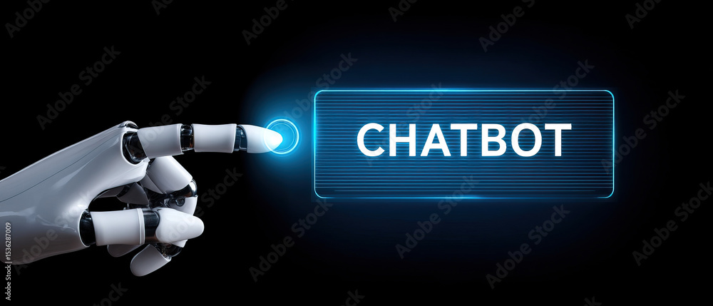 Aufkleber robotic hand touching digital chatbot button artificial intelligence futuristic technology innovatio