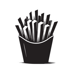 Black French Fries Silhouette Vector, High Quality Illustration on White Background