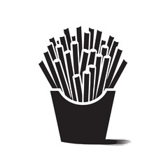 Black French Fries Silhouette Vector, High Quality Illustration on White Background