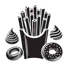 Black French Fries Silhouette Vector, High Quality Illustration on White Background