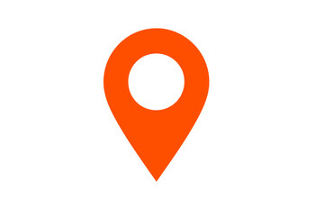Orange map pointer marking specific geographical location, pinpointing exact spot against transparent backdrop