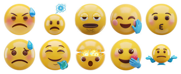 Fototapeta premium A large set of 3D emoji icons with various expressions including happy sad crying winking and surprised faces for social media and chat