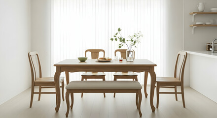 Fototapeta premium Dining Table and Chairs in a Bright Interior