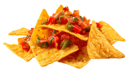 Crispy Nacho Chips Topped with Salsa, Cheese, and Vegetables