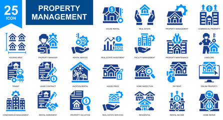 Property Management and Real Estate icon set collection. Simple glyph color vector