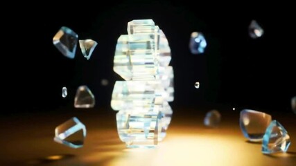 4K abstract visual metaphor for mental health, featuring delicate, semi-transparent glass fragments shaped like pieces of a human head floating weightlessly in a dark, ambient space - Powered by Adobe