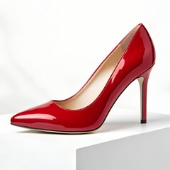 A single red high heel shoe on white background a stylish elegant footwear