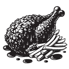 Black Fried Chicken Silhouette Vector, High Quality Illustration on White Background