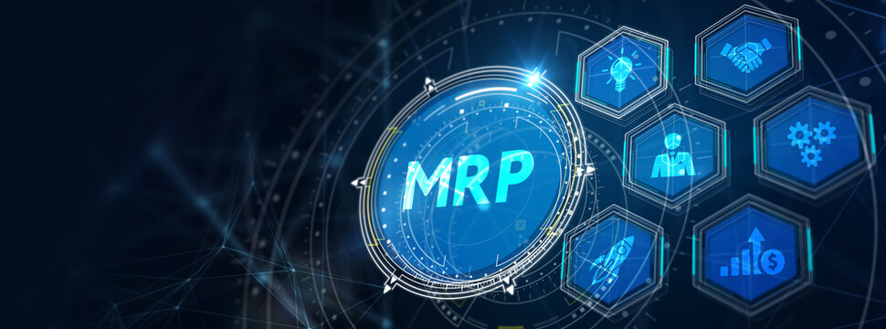 MRP Material Requirement planning Manufacturing Industry Business Process automation. 3d illustration