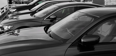 cars standing in a row. Fleet of generic modern autos Transportation Luxury vehicle fleet consisting of generic  brandless design automobile background
