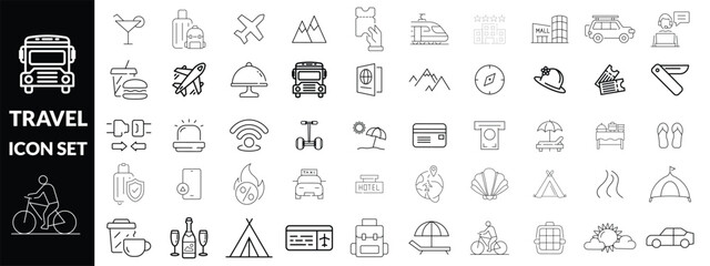 travel icon set design , teaval big outline icon set .
