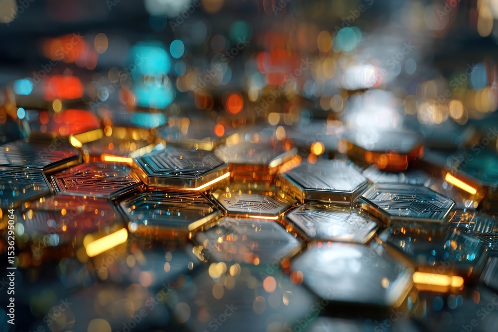 Poster futuristic honeycomb circuit pattern