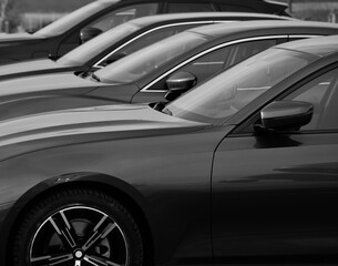 cars standing in a row. Fleet of generic modern autos Transportation Luxury vehicle fleet...
